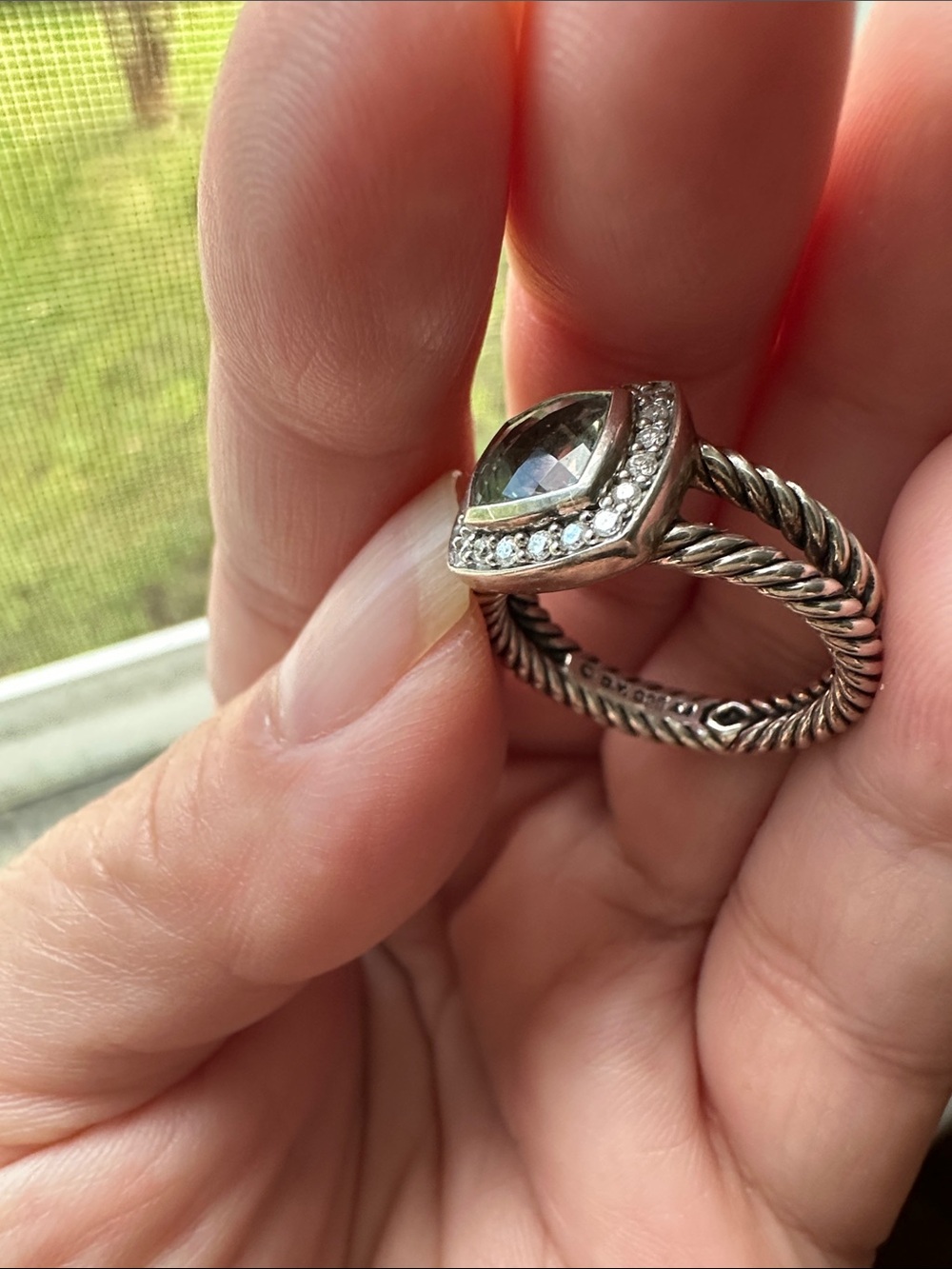 🌺David Yurman Petite Albion Ring in Sterling Prasiolite Pavé Diamonds - Picture 7 of 7